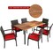 7-Piece Red Outdoor Patio Dining Set PE Wicker & Acacia Wood Table with 6 Cushioned Steel Frame Chairs